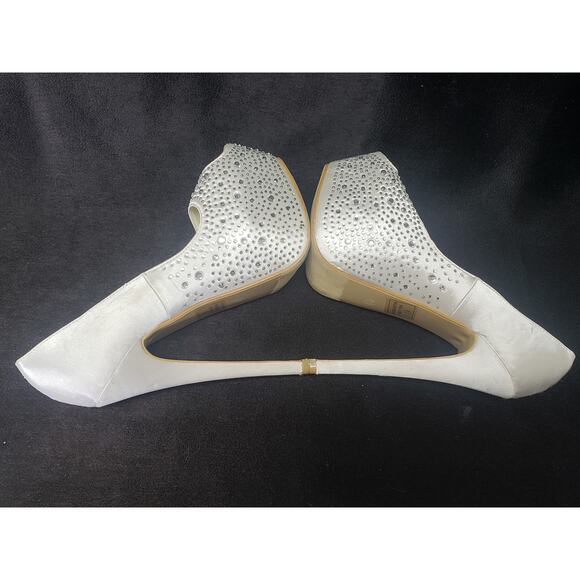 DailyShoes White Ivory Satin Rhinestone Ultra High Stiletto Platform Heels - Picture 2 of 10
